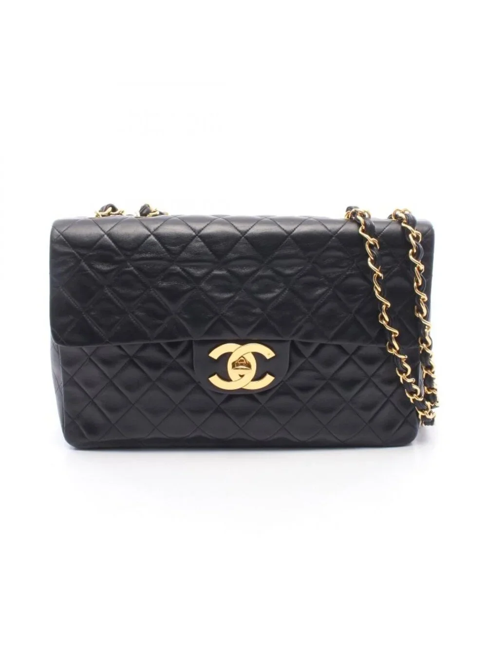 Chanel Shoulder Bag Maxi Quilted 34 Black Lambskin Chain